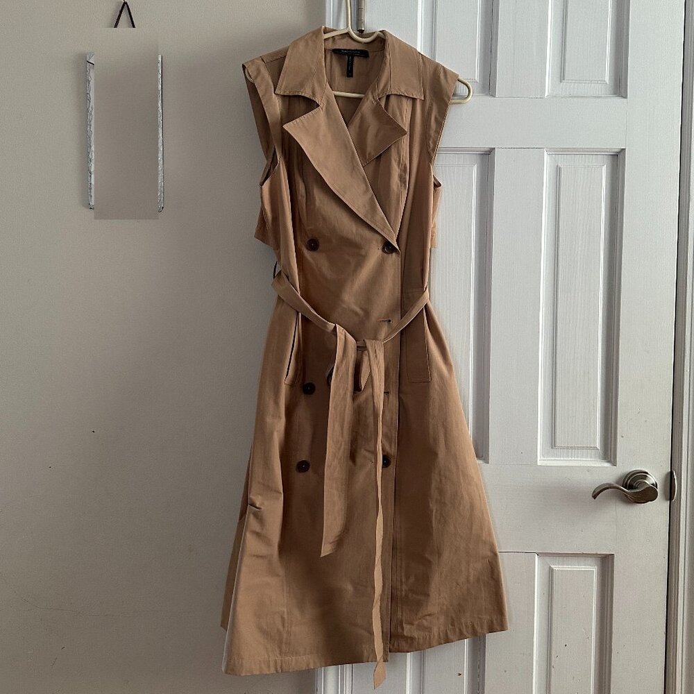 BCBGMaxAzria Sleeveless Trench Midi Dress in Tan